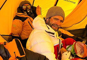 David Brock in the inner part of his PHD Double Down Suit on Everest