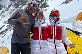 Liliya and Darya Ianovskaia in the inner parts of their PHD Double Down Suits on Everest